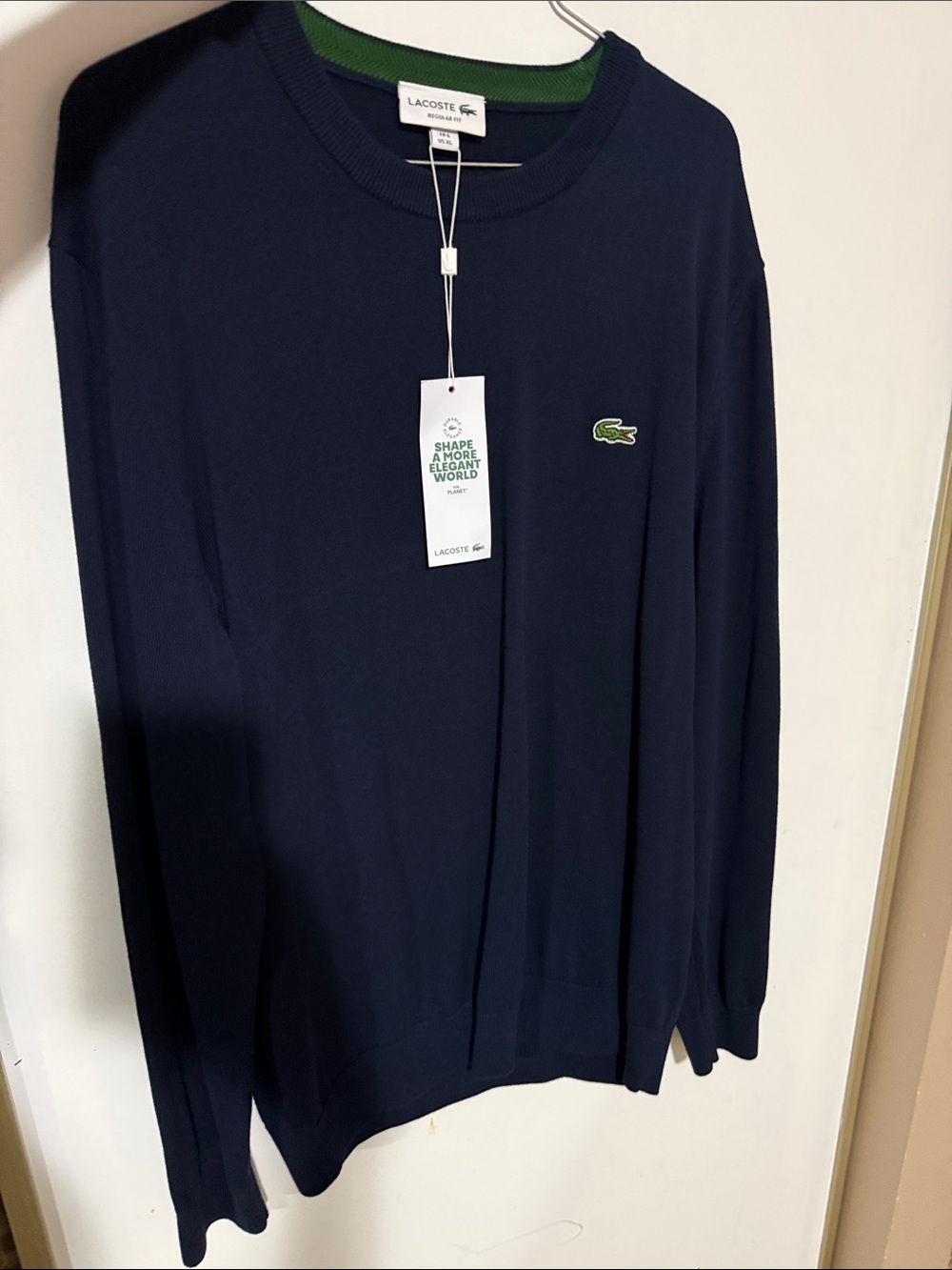 Lacoste Men’s Navy Crewneck Sweater with Green Crocodile Logo